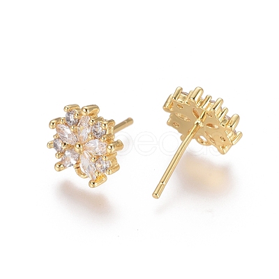 Brass Cubic Zirconia Stud Earring Findings EJEW-E257-04G-1