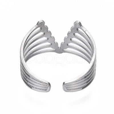 Non-Tarnish 304 Stainless Steel Initial Letter V Open Cuff Ring RJEW-T023-50P-1