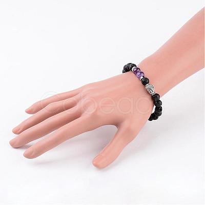 Natural Lava Rock Bead Stretch Bracelets BJEW-JB02273-03-1