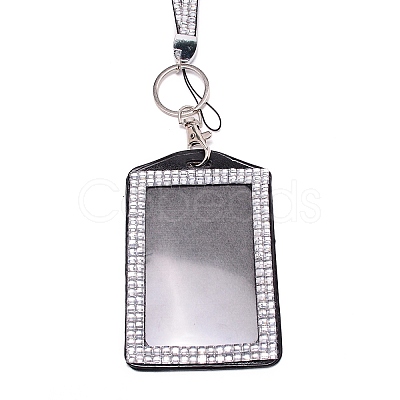 Rectangle PU Leather with Rhinestone Phone Card Holder AJEW-WH0230-48D-1