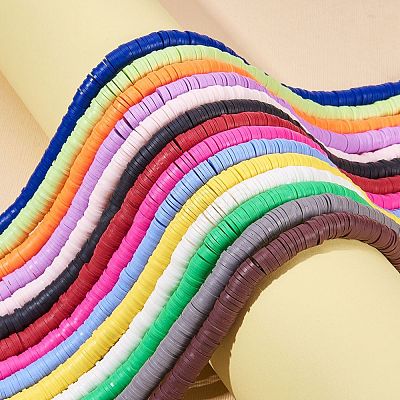 14 Strands 14 Colors Flat Round Handmade Polymer Clay Beads CLAY-SZ0001-14-1