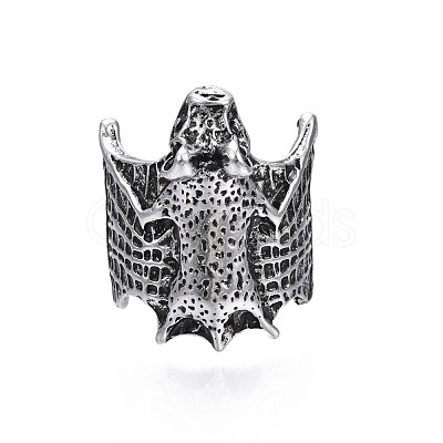 Gothic Punk Bat Alloy Open Cuff Ring for Women RJEW-T009-56AS-1