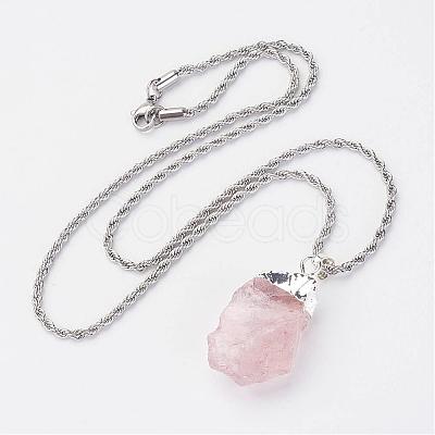 Natural Rose Quartz Pendant Necklaces NJEW-JN01879-02-1