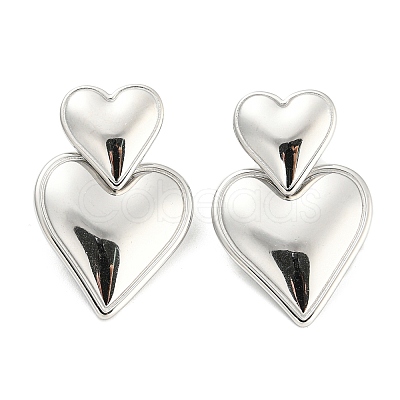 Non-Tarnish 304 Stainless Steel Double Heart Dangle Stud Earrings for Women EJEW-D076-01A-P-1