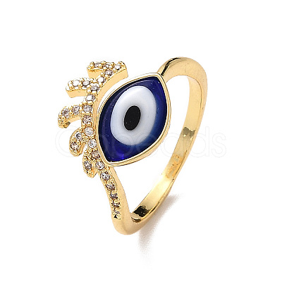 Lampwork Evil Eye Cuff Ring with Clear Cubic Zirconia RJEW-L104-04G-04-1