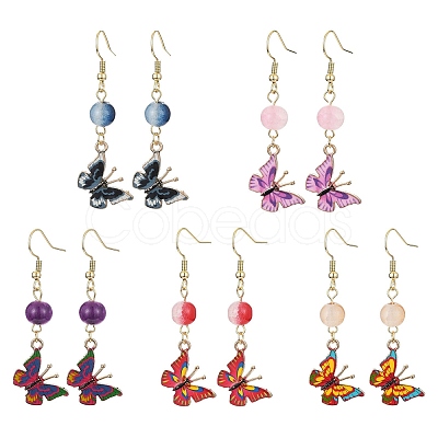 Alloy Enamel Butterfly Dangle Earrings EJEW-JE05448-1