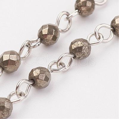 Natural Pyrite Handmade Beaded Chains AJEW-JB00311-01-1