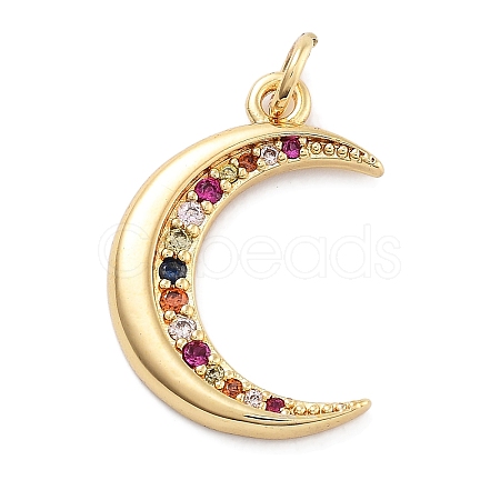 Moon Theme Rack Plating Brass Micro Pave Cubic Zirconia Pendants KK-Z071-52G-06-1