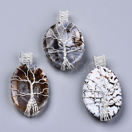 Natural Fire Agate Wire Wrapped Big Pendants G-N326-70-1