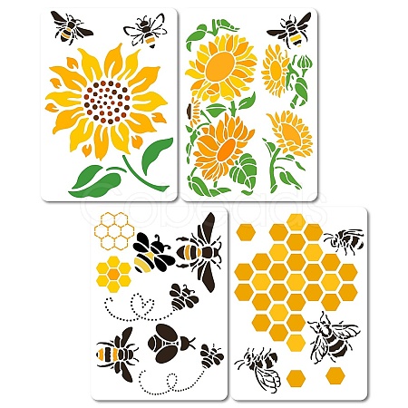 4Pcs 4 Styles Bees Theme PET Plastic Hollow Out Drawing Painting Stencils Templates Sets DIY-WH0299-001-1