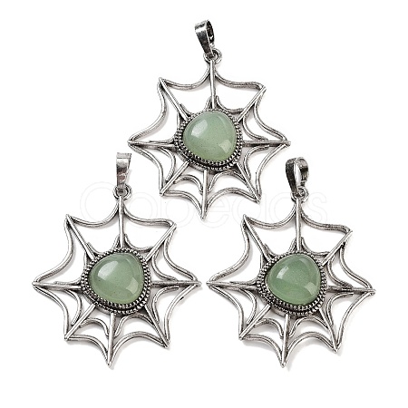 Natural Green Aventurine Spider Web Pendants G-Q163-09AS-07-1