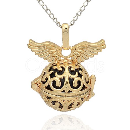 Golden Tone Brass Hollow Round Cage Pendants KK-J234-02G-1