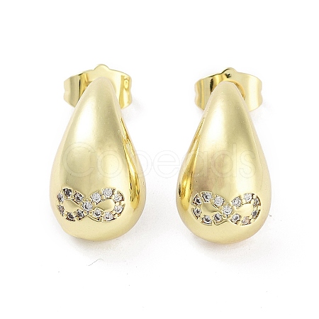 Teardrop Rack Plating Brass Cubic Zirconia Stud Earrings for Women EJEW-B047-02G-06-1