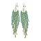 Bohemia Woven Glass Seed Bead Dangle Earrings, Tassel Chandelier Iron Earrings for Women, Teal, 140mm