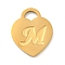 Ion Plating(IP) 304 Stainless Steel Pendants, Laser Cut, Heart with Letter Charm, Golden, Letter M, 15x12x1mm, Hole: 3x3.5mm