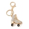 Golden Zinc Alloy with Rhinestone Ice Skates Keychain, Clear, 113mm