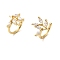 Brass Micro Pave Clear Cubic Zirconia Cuff Earrings for Women, Leaf, Golden, 15x13mm