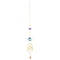 Metal Moth Moon Hanging Ornaments, Glass Tassel Suncatchers for Home Garden Outdoor Decoration, Ring, 310~340mm