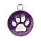 Enamel Charms, with Platinum Plated Alloy Findings and Glitter Powder, Flat Round with Dog Paw Prints, Purple, 23x19x2.1mm, Hole: 2.1mm