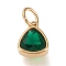 PVD Vacuum Plating 304 Stainless Steel Cubic Zirconia Pendant, Triangle, Golden, Teal, 12.5x9.5x5mm, Hole: 5mm