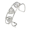 Non-Tarnish 304 Stainless Steel Wide Textured Open Cuff Bangles, Heart, 2-1/2~2-3/4 inch(6.5~7cm)x1-7/8 inch(4.7cm)