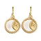 Flat Round with Moon 304 Stainless Steel Shell Stud Earrings, Dangle Earrings for Women, Real 18K Gold Plated, 37x21mm