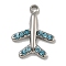 304 Stainless Steel Charms, Manual Polishing, with Rhinestone, Airplane Charm, Stainless Steel Color, 14x11x2mm, Hole: 1.4mm