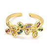 Flower Rack Plating Brass Micro Pave Cubic Zirconia Open Cuff Rings for Women RJEW-N047-01G-RS-3