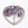 Tree of Life Natural Amethyst Bead Brass Wire Wrapped Heart Big Pendants KK-L136-04E-NR-1
