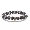 3Pcs 3 Style Synthetic Turquoise(Dyed) & Natural Lava Rock Braided Bead Bracelets Set with Alloy Skull BJEW-JB07865-6