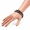 2Pcs 2 Style Synthetic Hematite & Black Stone & Natural Obsidian Stretch Bracelets Set with Cubic Zirconia Skull BJEW-JB08120-03-3