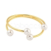 Rack Plating Brass & Round ABS Plastic Imitation Pearl Bangles BJEW-Q347-02G-2