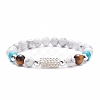 Natural Howlite & Tiger Eye & Synthetic Turquoise Stretch Bracelet with Alloy Column BJEW-TA00104-1