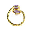 Round Natural Amethyst Open Cuff Rings RJEW-C087-02G-03-3