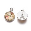 Flat Round with Clock Antique Silver Alloy Glass Pendants PALLOY-J688-05AS-2