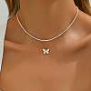 Elegant Brass Enamel Butterfly Imitation Pearl Double Layers Necklaces for Women AF5436-2-1