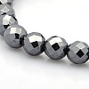 Magnetic Hematite Faceted Round Beads Stretch Bracelets for Valentine's Day Gift BJEW-M066-05-2