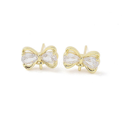 Bowknot Brass Stud Earrings Findings KK-L214-01G-1