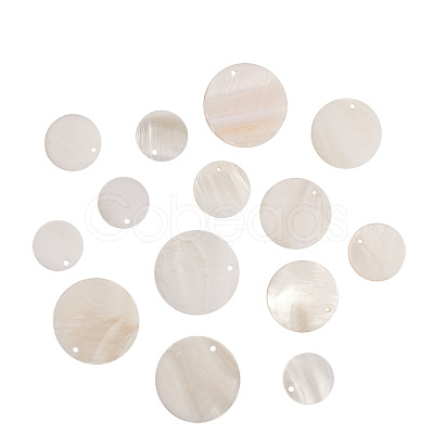 Flat Round Natural Sea Shell Pendants SSHEL-CJ0001-05-1