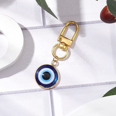 Flat Round with Evil Eye 304 Stainless Steel & Resin Pendant Decorations HJEW-JM01946-02-1