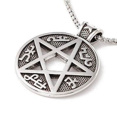 Alloy David Star Pendant Necklace with 201 Stainless Steel Box Chains NJEW-E016-12AS-1