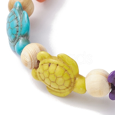 Beach Turtle Dyed Synthetic Turquoise Stretch Bracelets BJEW-JB10296-02-1