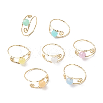 7Pcs 7 Colors Brass Natural Selenite  Rings SJEW-JS01313-1