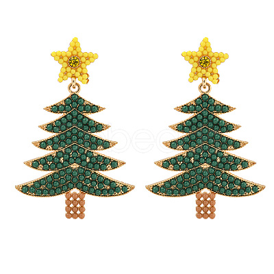 Christmas Tree Alloy & Acrylic Beaded Dangle Stud Earrings for Women EJEW-G406-01G-01-1