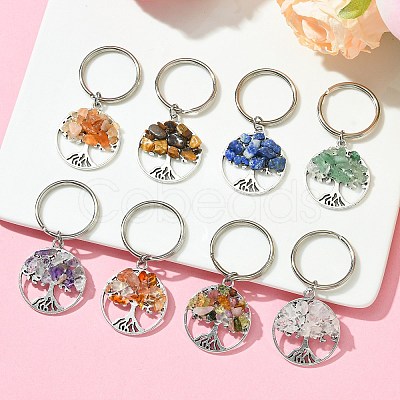 Tibetan Style Alloy & Natural Mixed Gemstone Chips Pendant Keychain KEYC-JKC00646-01-1