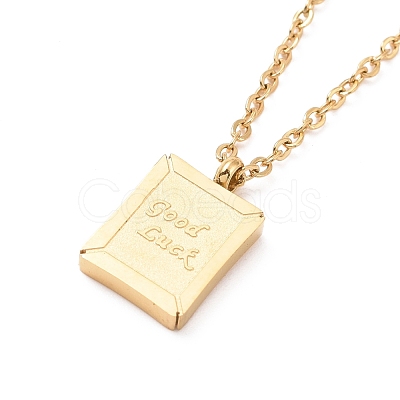 Rectangle with Word Good Luck Pendant Necklace NJEW-A004-04G-1