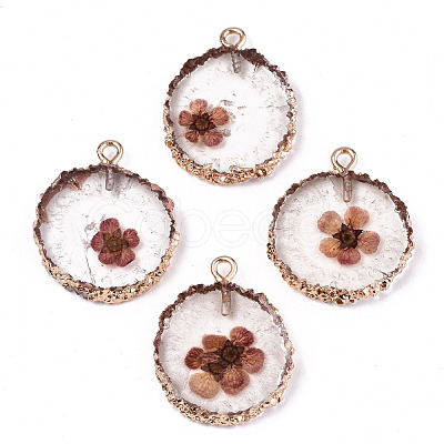 Transparent Clear Epoxy Resin & Dried Flower Pendants RESI-S383-075-D02-1