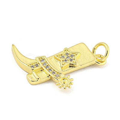 Cowboy Boots Rack Plating Brass Micro Pave Clear Cubic Zirconia Pendants KK-Z053-05G-1