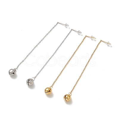 PVD Vacuum Plating 304 Stainless Steel Long Chain with Small Bell Dangle Stud Earrings for Women EJEW-A068-01G-1