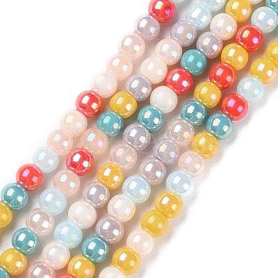 Opaque Electroplate Glass Beads Strands GLAA-P056-4mm-A01-1